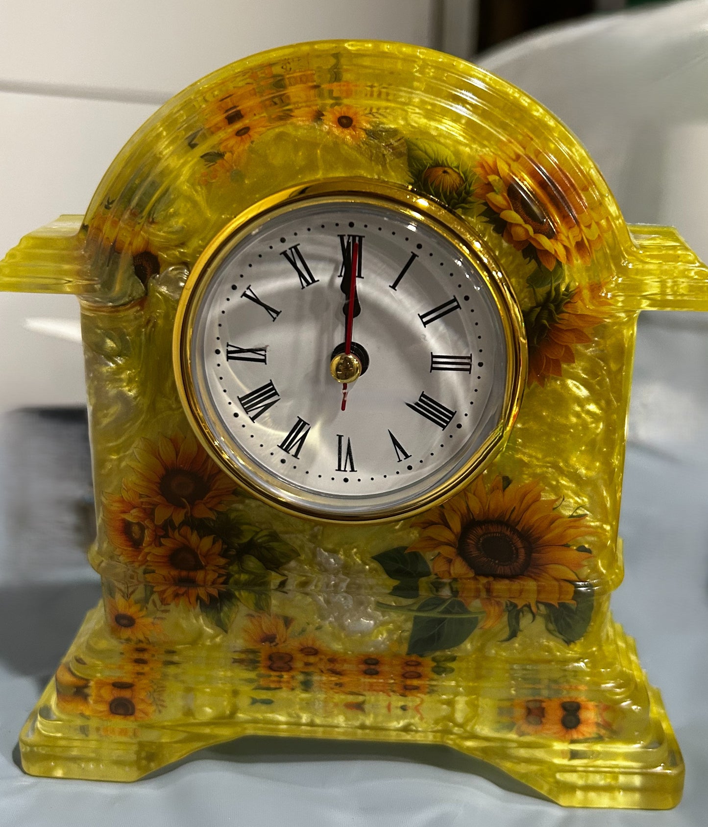 Handcrafted Resin Decoupage Sunflower Table Clock.jpeg