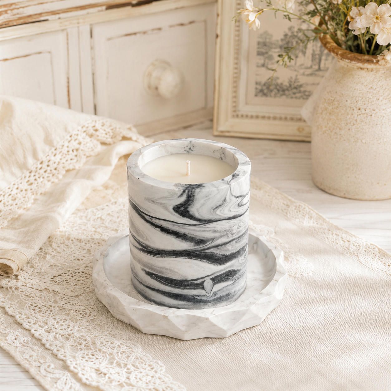 Handcrafted Marble Candle with Faceted Tray.png
