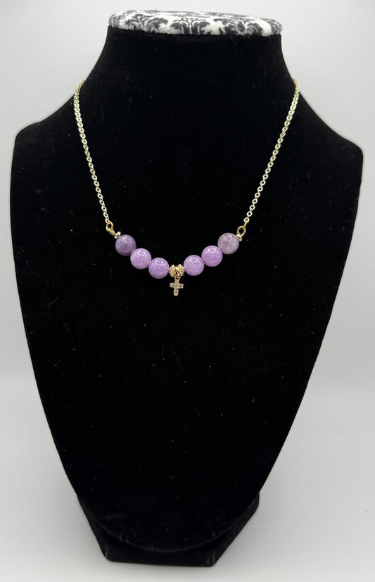 Baby Cross Choker - Purple Lepidolite