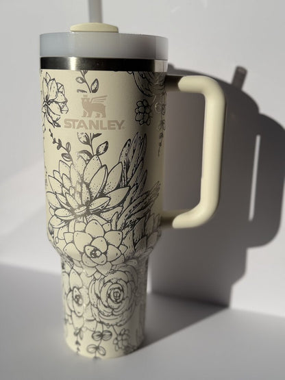 Succulent Engraved Cream 40oz Stanley