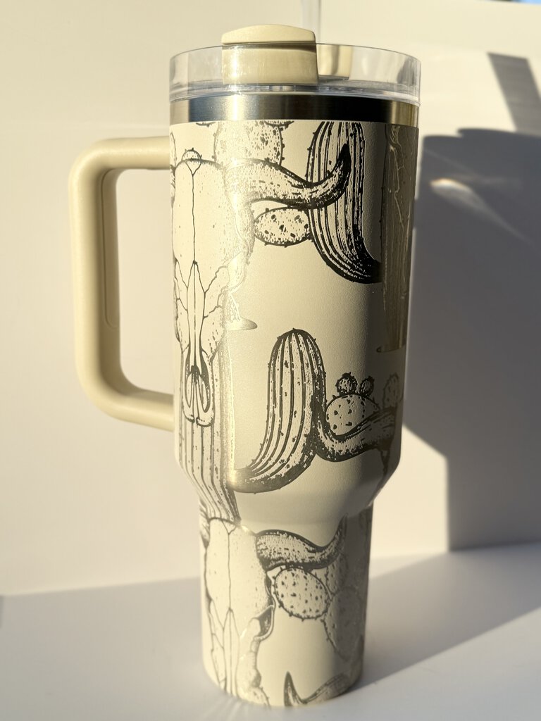 Cow Skull & Cactus Engraved Taupe 40oz Stanley