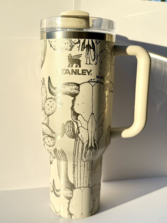 Cow Skull & Cactus Engraved Taupe 40oz Stanley