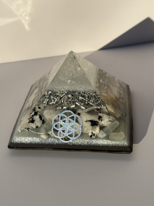 Rainbow Moonstone Orgonite Pyramid