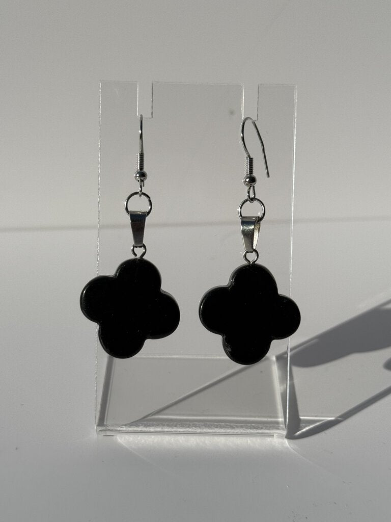 Black Obsidian Clover Earrings