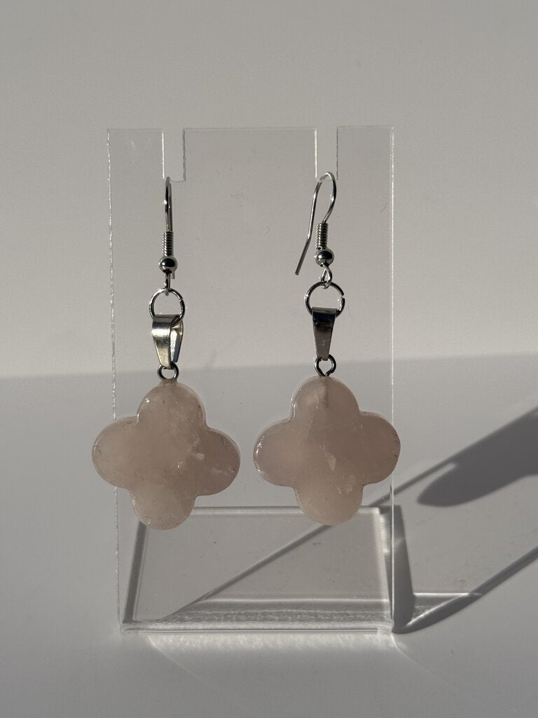 Rose Quartz Clover Earrings