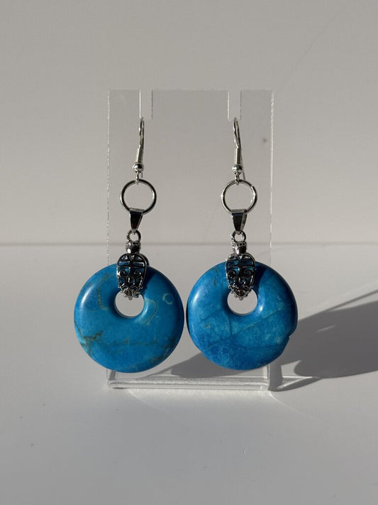 Blue Howlite Hoop Earrings