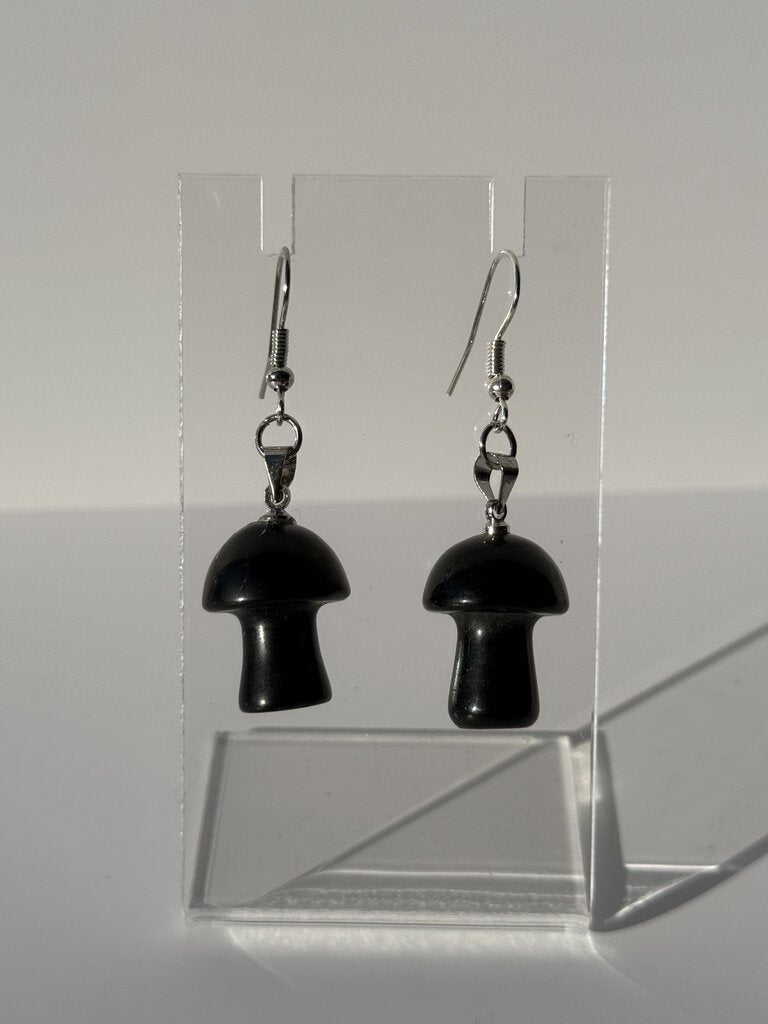 Black Obsidian Mushroom Earrings