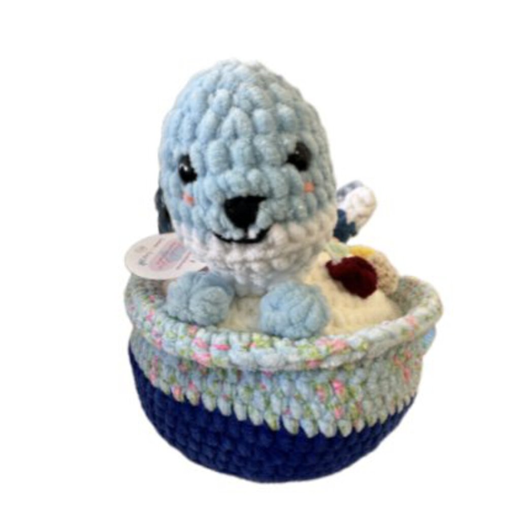 Playful Seal Floating in Cereal Crochet