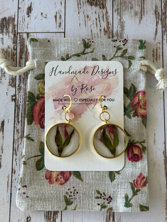 Natural Pink Rose Earrings