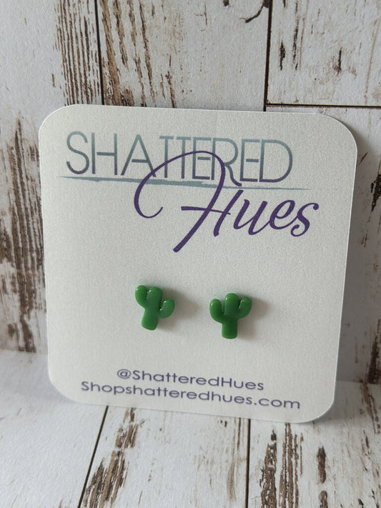 Cactus Stud Earrings-Green